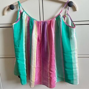 100% Silk color block Striped Women's Top